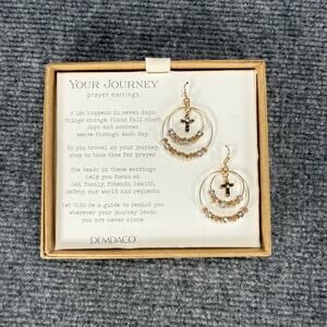 Demdaco Your Journey Prayer Earrings Gold Cross Beaded Dangle Hoops New In Box